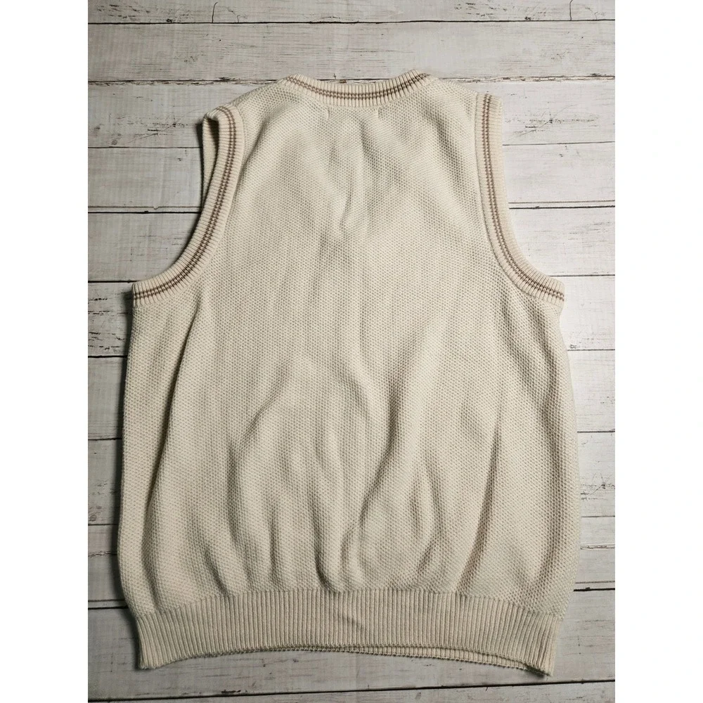 Cape Isle‎ Knitters Cream Cotton Popcorn Knit Sweater Vest V-Neck Preppy M